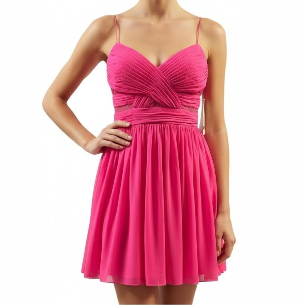 Hailey Logan Mini Dress Size 7/8 Hot Pink Ruched Mesh Party Barbiecore HOCO New‎